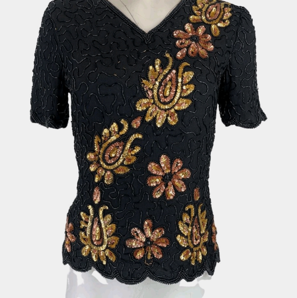 Black Vintage Sequins Blouse